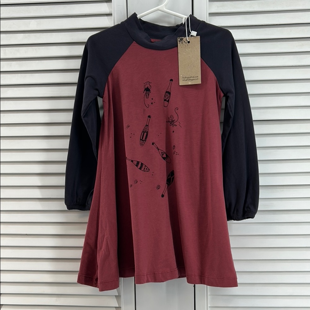 No biggie size 3 Kids Raglan long Sleeve dress  - Reddish and Black nwt